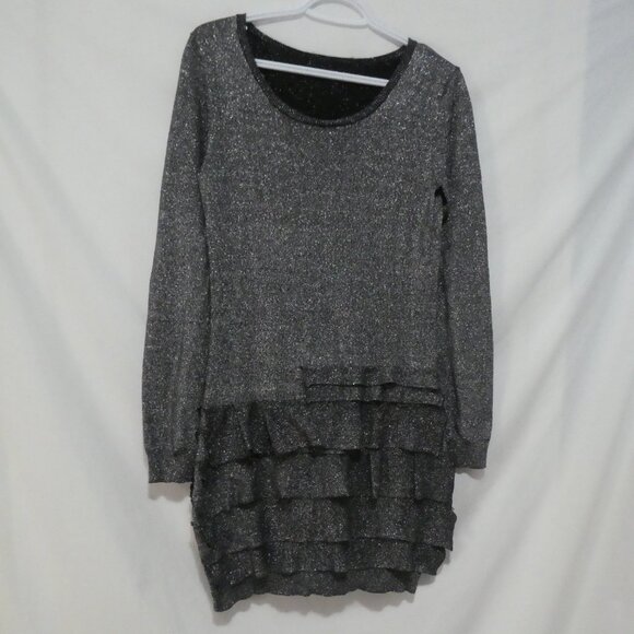 Source Unknown | medium | Shimmering Ruffle Hem Knee Length Long Sleeve Dress - Picture 1 of 16